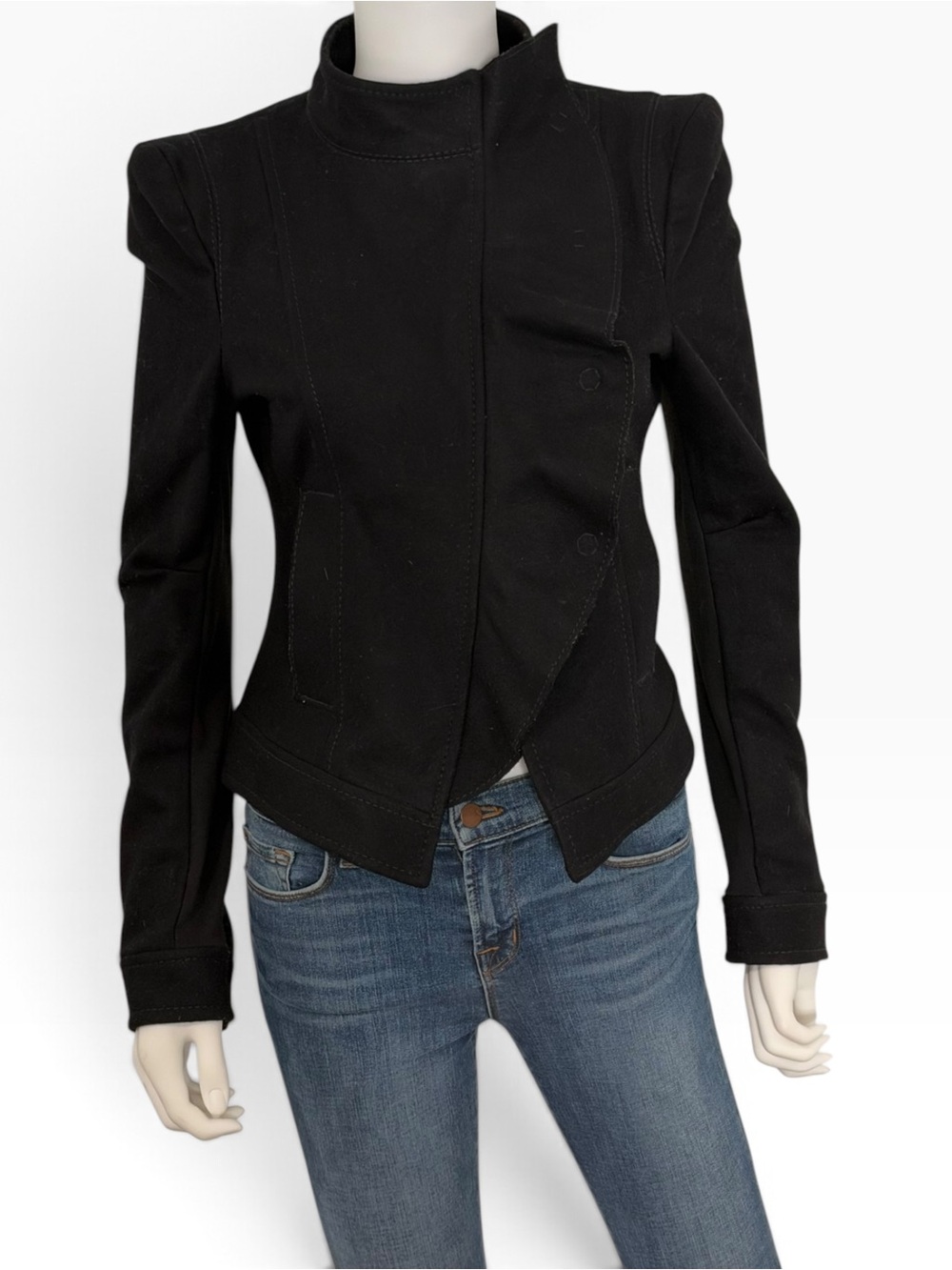 BCBGMaxAzria Black Assymetrical Front Tailored Jacket